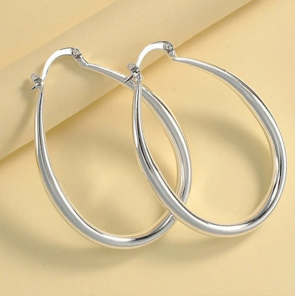 925 Sterling Silver Smooth Circle 41mm Hoop Earrings - Picture 2 of 5